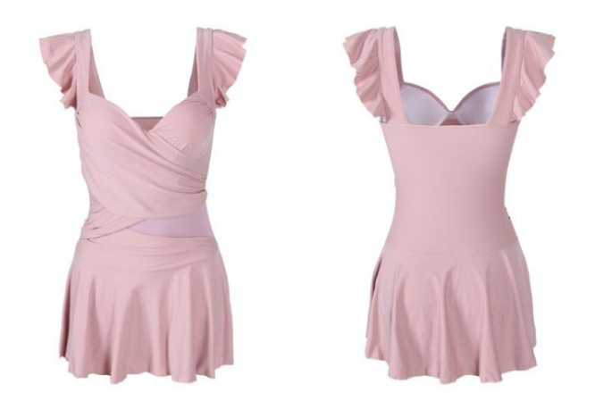 Pembe AskılıMayo Elbise (Swimdress)